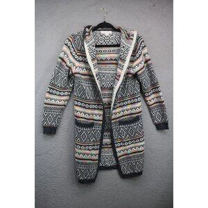 Monteau LA Aztec Long Hooded Open Cardigan-Size Small-Pockets